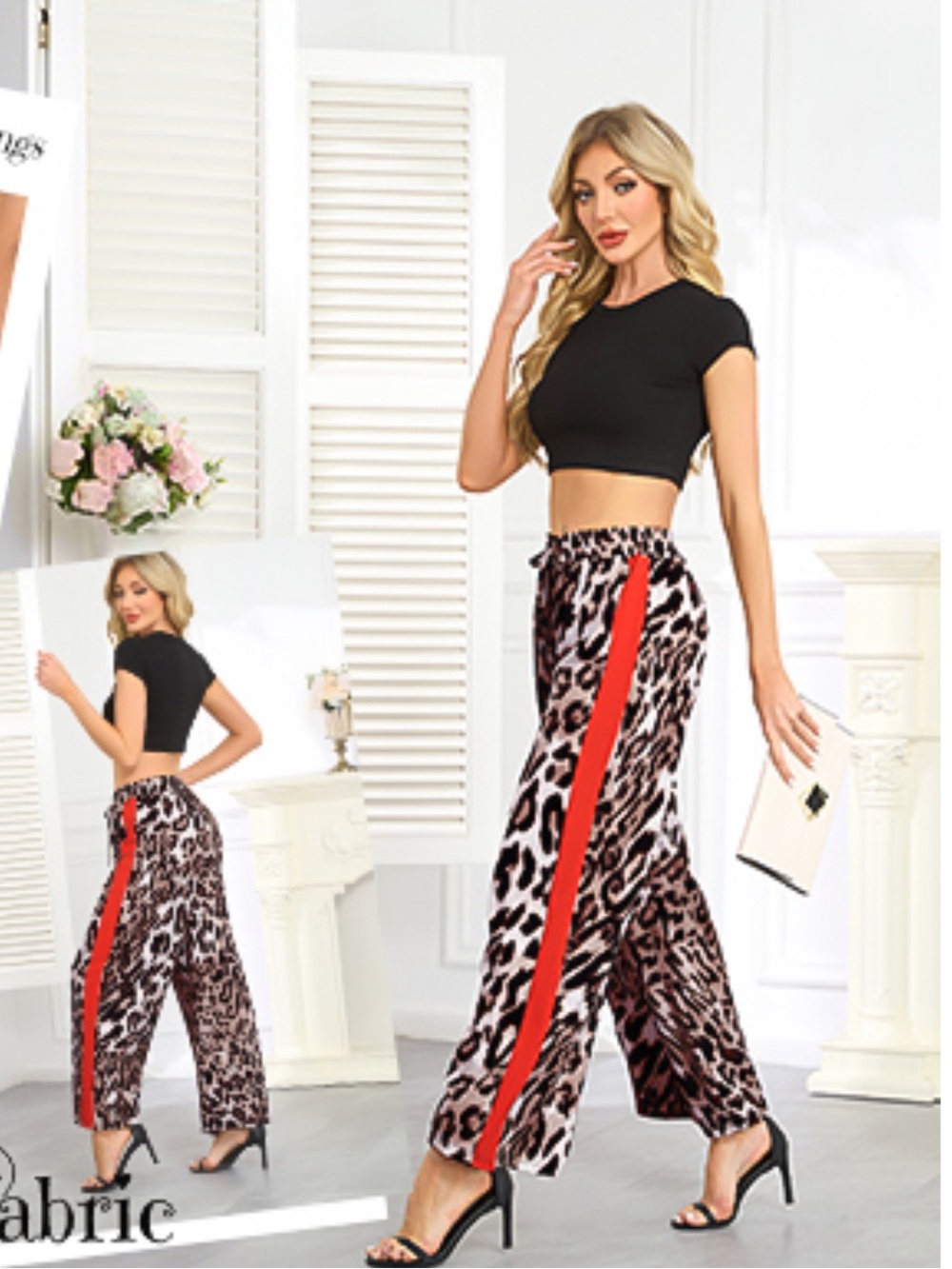NWT Red Side Striped Leopard Pants lightweight & silky wide legs and flowy SZ 2X